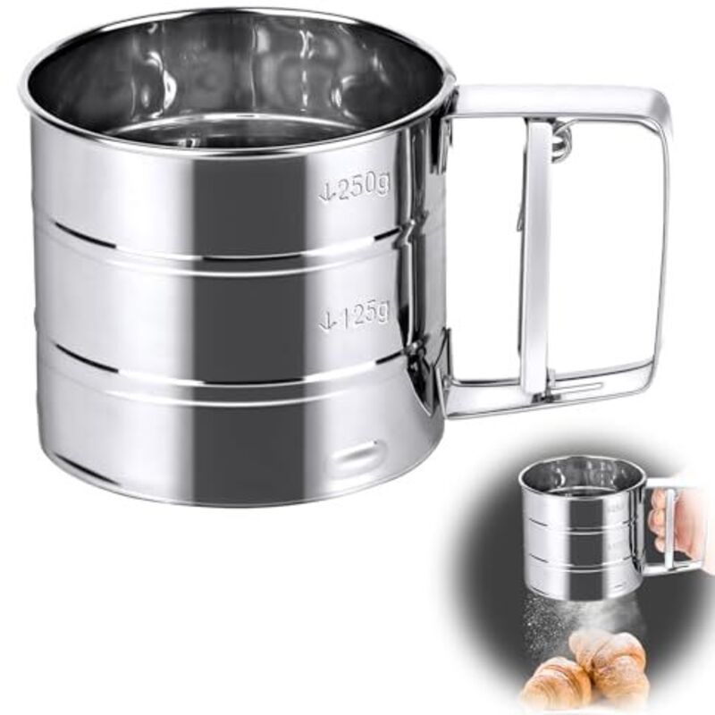 Mehlsieb aus Edelstahl, Küchensieb Mehlsieb 250 Gramm, Küchensieb zum Filtern von Mehl, Puderzucker