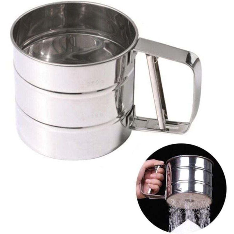 Mehlsieb, Zuckerpulver Kakaosieb, Einhand-Mehlsieb, Edelstahl-Mehlsieb mit Skala für Mehl, Reis, Getreide, Bohnen