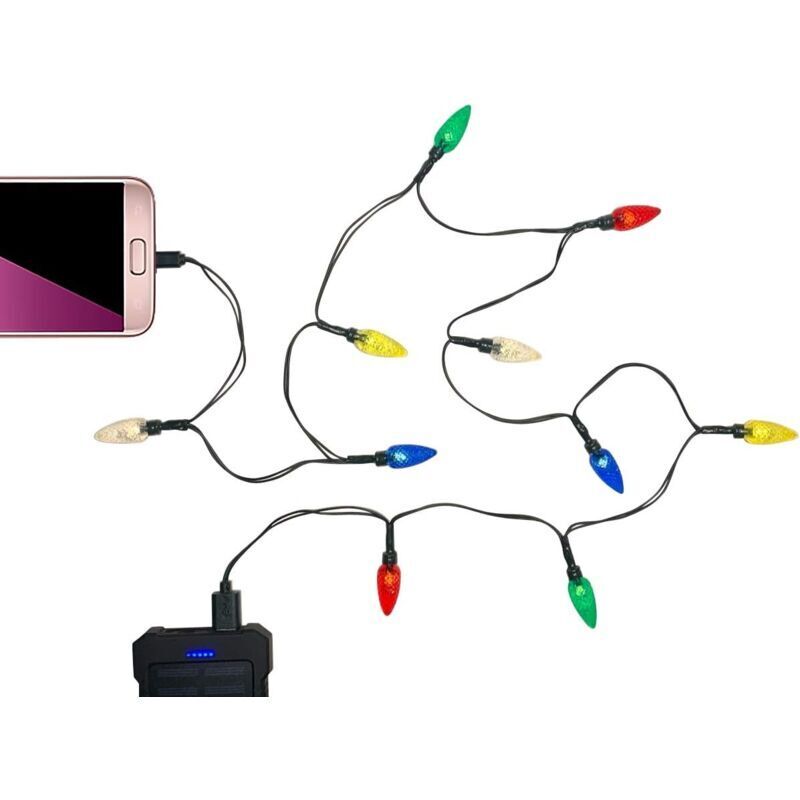 Mehrfarbige LED-Weihnachtsbeleuchtung mit Handy-Ladegerät – 1,4 m USB-Ladekabel, 10 LEDs – Android Micro-USB (Android, 1 Stück)