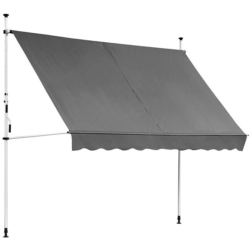 Klemmmarkise Balkon Markise Sonnenschutz Terasse Fenstermarkise Balkonmarkise Sonnensegel Windschutz Balkon Rollo - 200 x 120 cm - Grau mit led