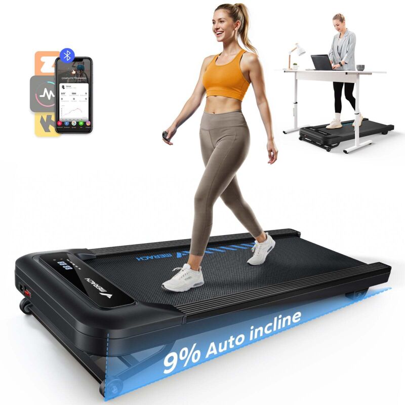 Merach - Elektrisches Laufband tragbar – leise & bürstenlos, Untertisch-Walking Pad mit Fernbedienung, lcd & Kinomap