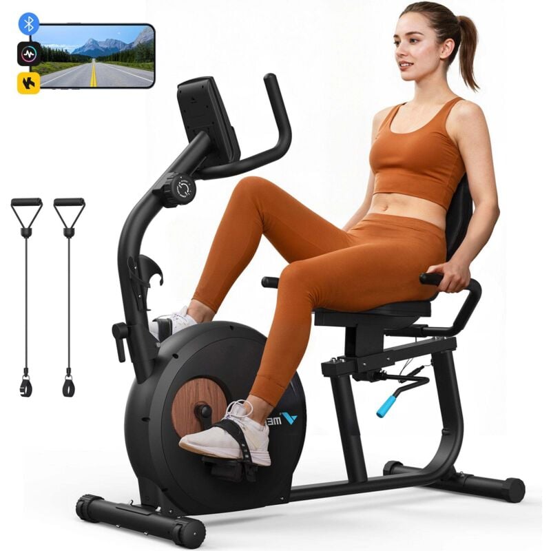 MERACH Liege-Ergometer, Heimtrainer Fahrrad für Zuhause, 8 Widerstandsstufen, APP, bis 158kg, Tablet-Halter, leise