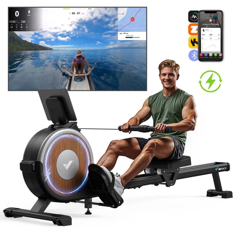 Merach - magnetisches Rudergerät – 16 Stufen Widerstand, Tablet-Halter, leise, vertikal klappbar, bis 158 kg