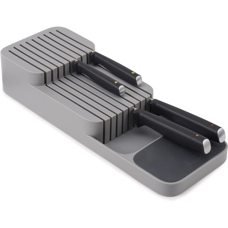 Tigrezy - Messer-Organizer, für bis zu 9 Messer, Küchenorganisation und Schubladenaufbewahrung – kompakt, grau