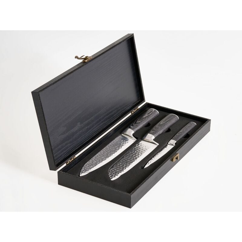 Messer-Set 3-teilig Damaststahl KASHIWA Schwarz