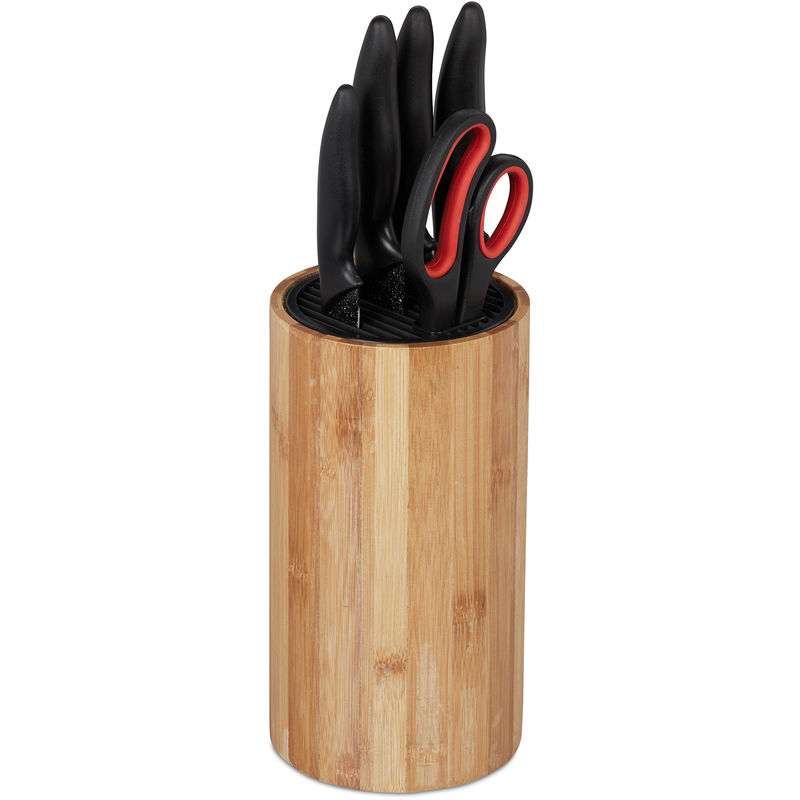 Messerblock unbestückt aus Bambus, ohne Messer, für 10 Messer aller Art, Messerhalter HxD 23x12,5 cm, natur - Relaxdays