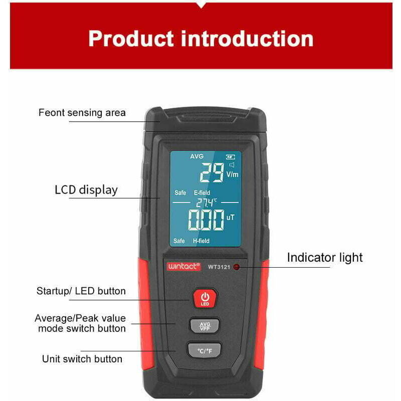 Messgerät für elektromagnetische Wellen mit dualer elektromagnetischer Feldmessung, ideal zur Überwachung der Strahlung von Mobiltelefonen und