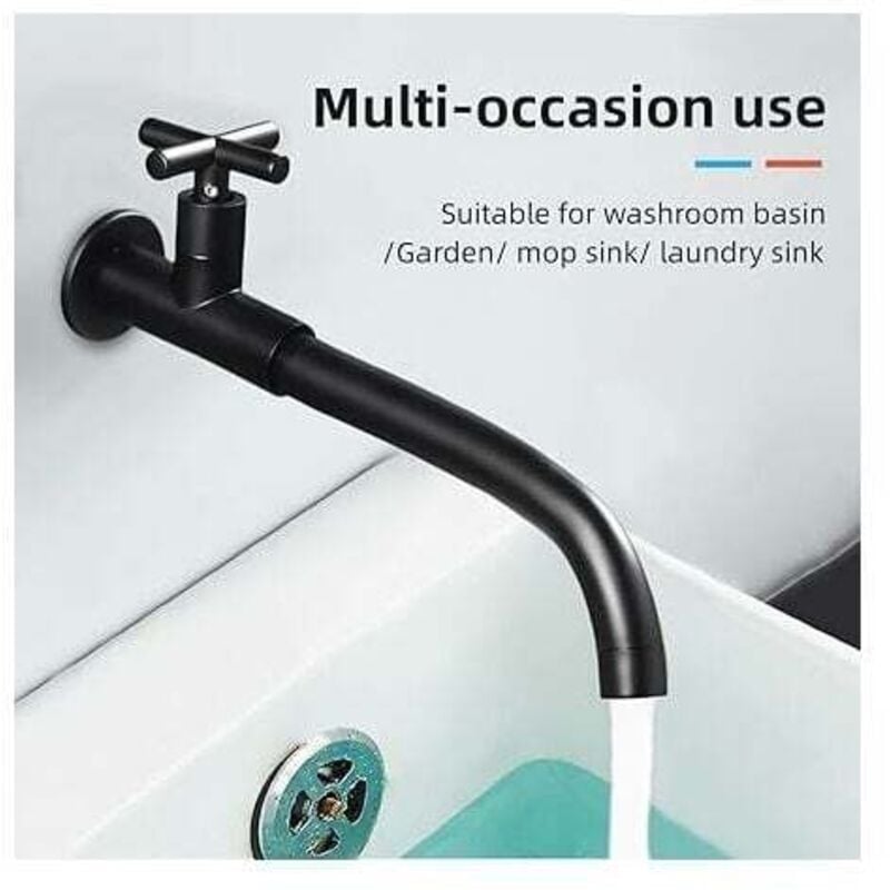 Schwarzer wandmontierter Waschbecken-Wasserhahn, Messing-Garten-Wasserhahn, 360° drehbarer Kaltwasser-Waschbecken-Wasserhahn für Küche, Außenbereich,
