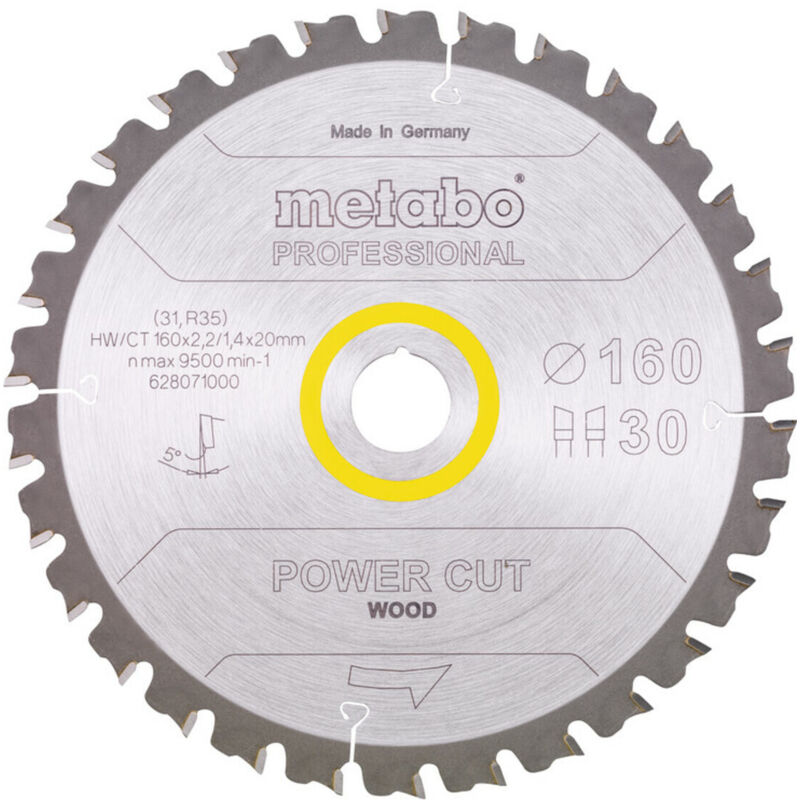 Sägeblatt power cut wood - professional, 160x2,2/1,4x20, Z30 wz 5° (628071000) - Metabo