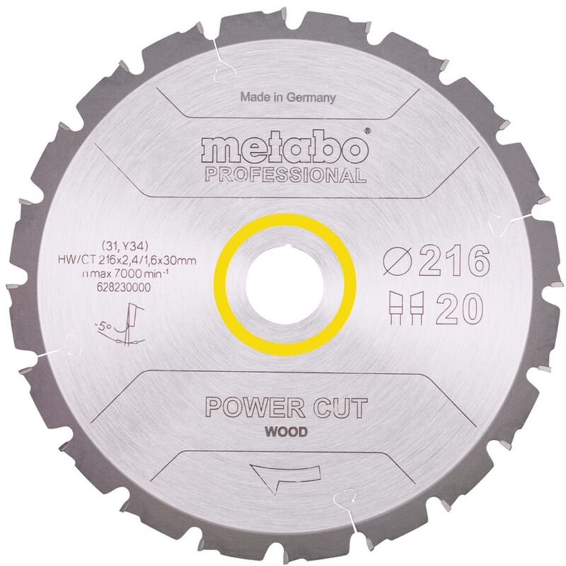 Metabo Sägeblatt power cut wood - professional, 216x30, Z20 WZ 5° neg.