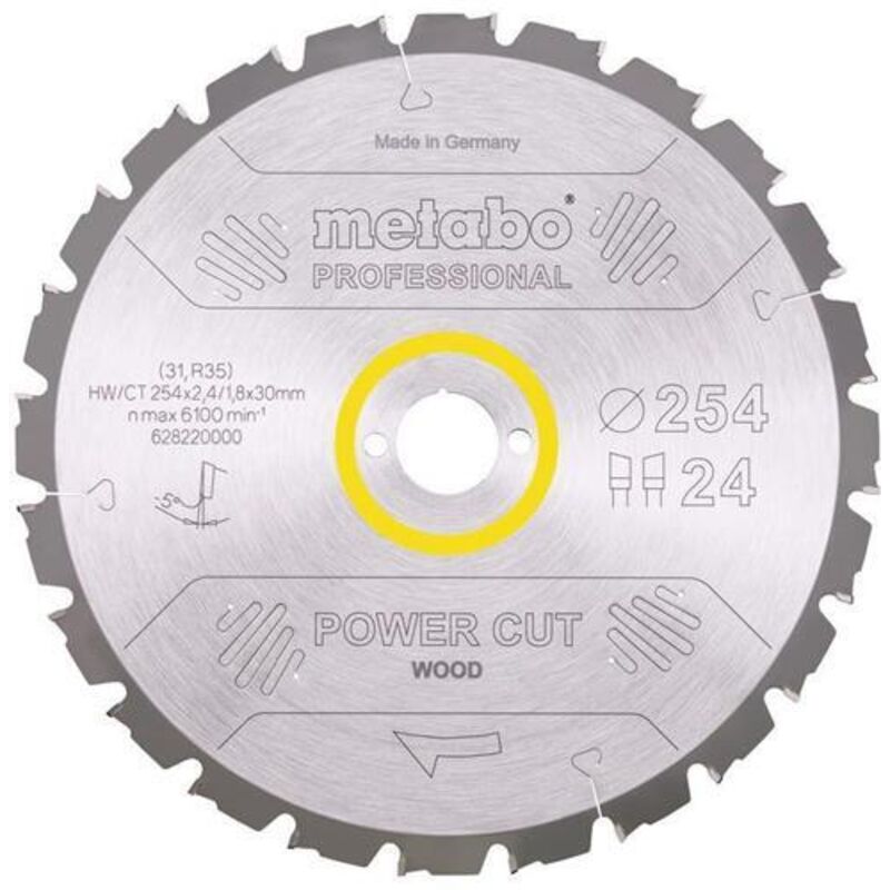 Sägeblatt power cut wood - professional, 254x2,4/1,8x30, Z24 wz 5° neg. (628220000) - Metabo