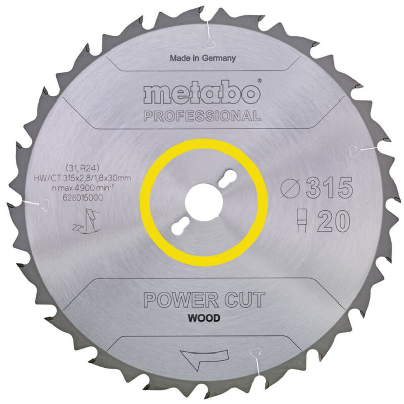 Zubehör - Sägeblatt Holz 315x30 mm, 20 Zähne 628015000 - Metabo