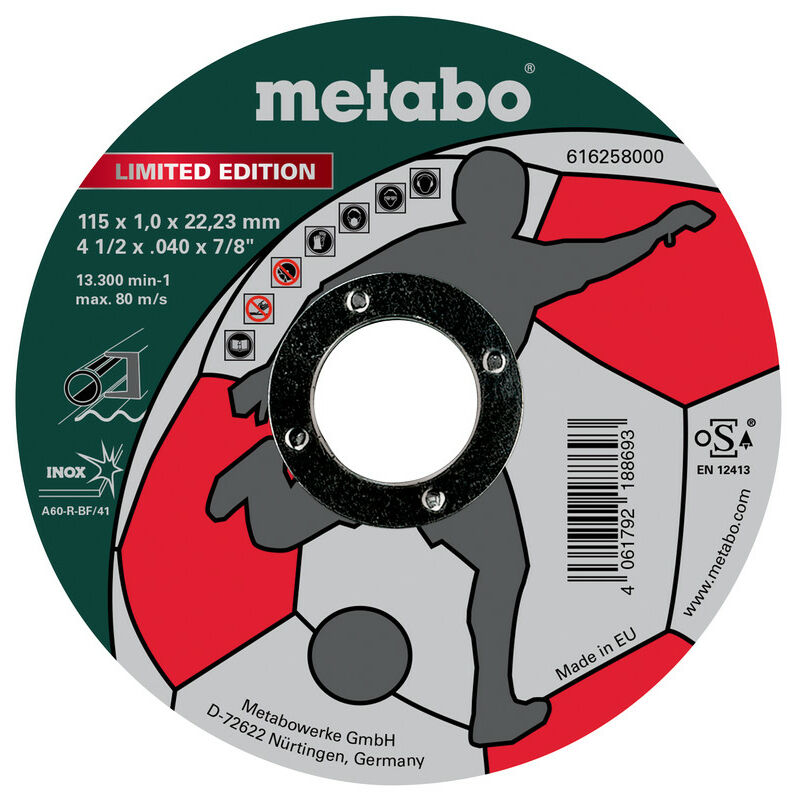 Metabo - Limited Edition Soccer 115 x 1,0 x 22,23 mm, Inox, Trennscheibe, gerade Ausführu