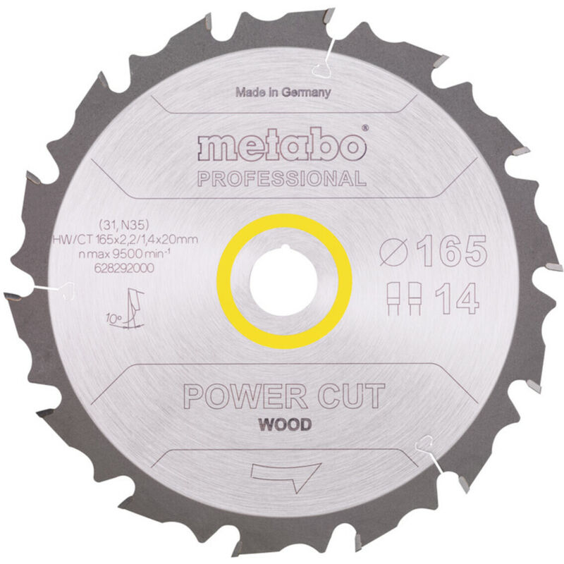 Metabo - Sägeblatt 'power cut wood - professional', 165x2,0/1,2x20 Z14 fz/fa 10°