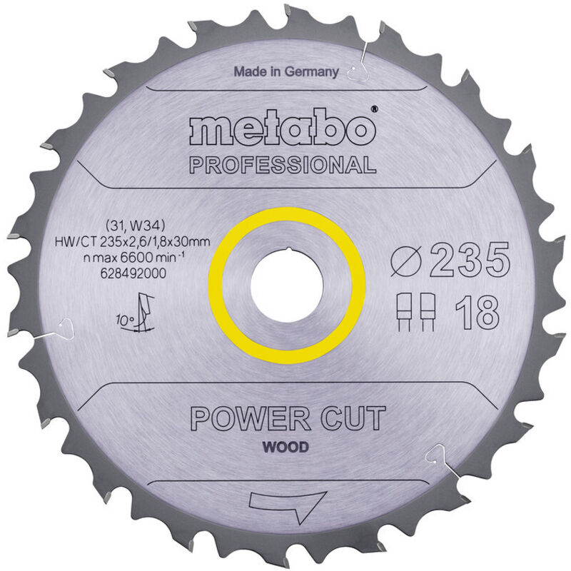 Metabo - Sägeblatt 'power cut wood - professional', 235x2,6/1,8x30, Z18 fz/fa 10°