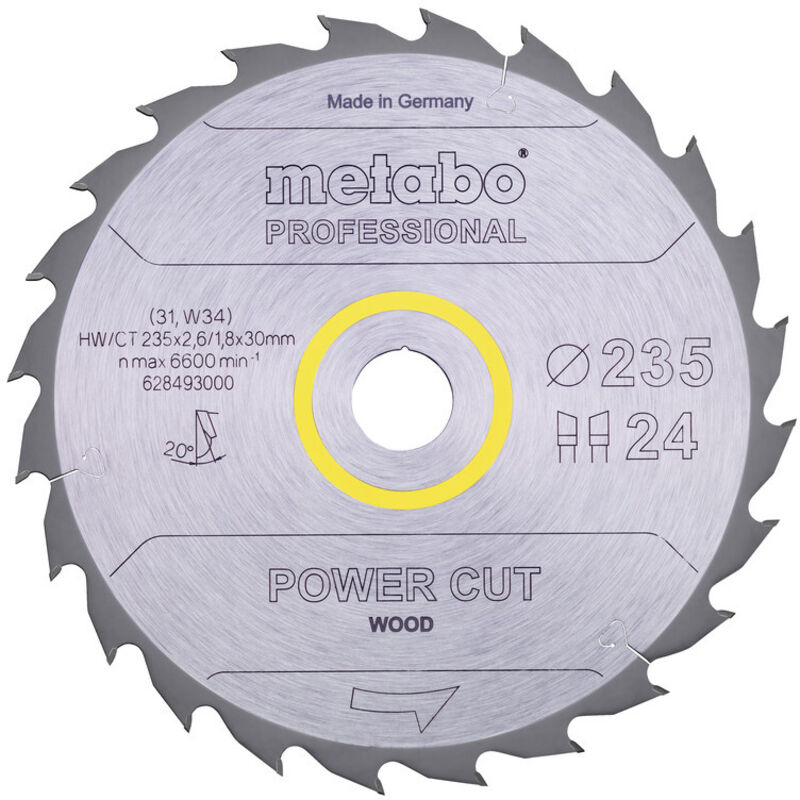 Kreissägeblatt Holz Power Cut 235x30 mm 24 wz 20° hw/ct Handkreissägen - Metabo