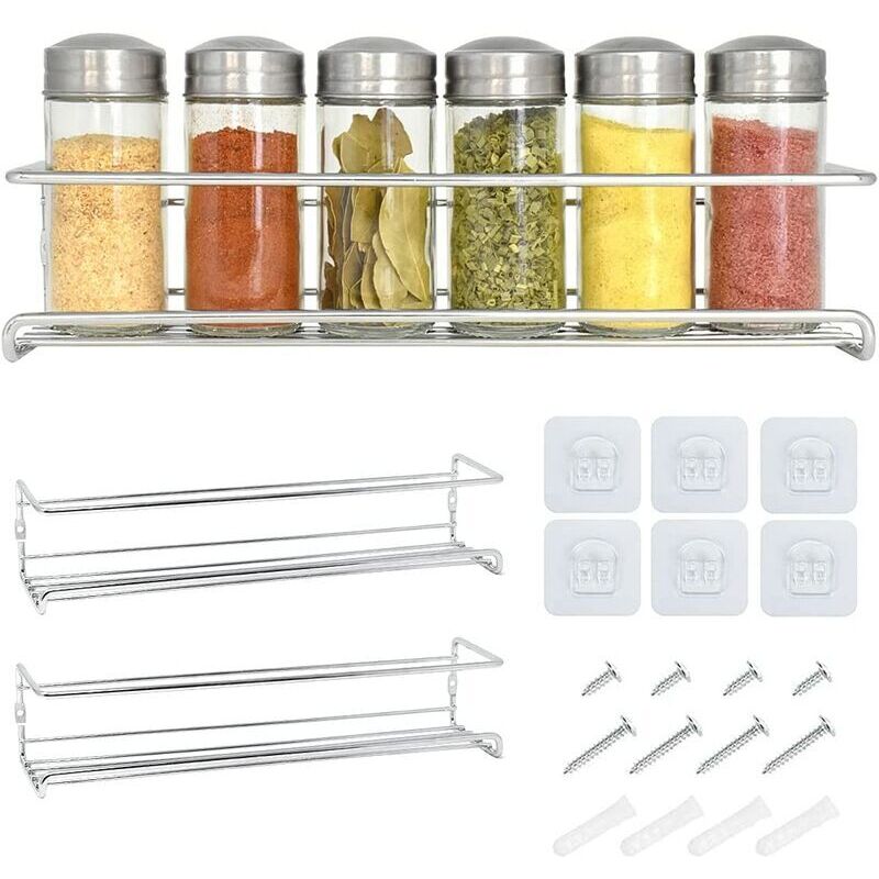 Metal Wall Mounted Spice Rack 2 Pcs Kitchen Shelf - Kitchen Spice Rack easy to install kitchen wall mount shelf
