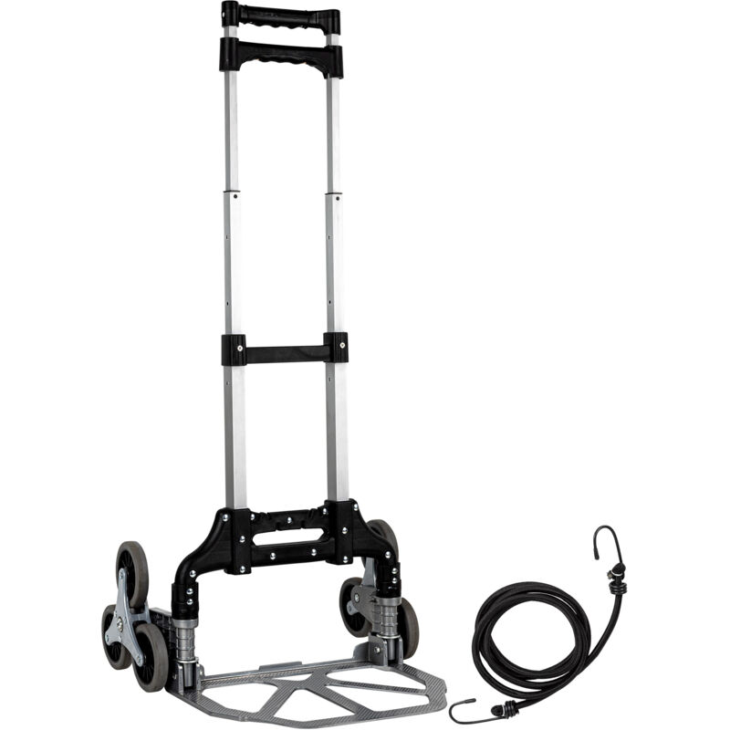 Aluminium Treppen Sackkarre klappbar mit Spanngurt - 100 x 47 cm - Treppensteiger 2-stufig verstellbar mit Gummirädern - Staplerkarre Transportkarre