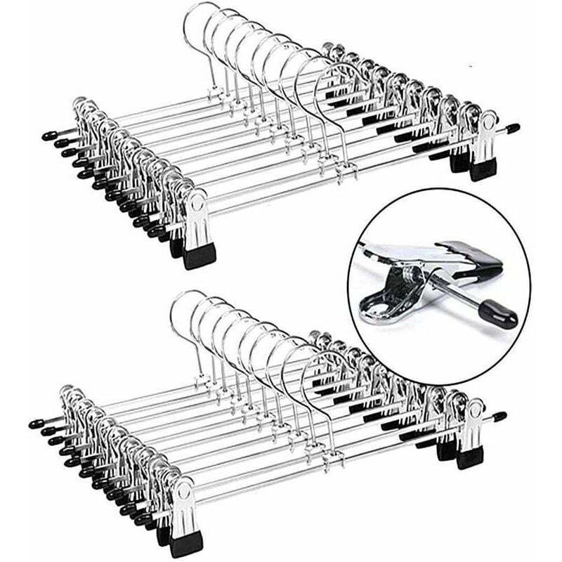 Metall-Hosenbügel, Clip-Kleiderbügel, Hosenbügel, Hosenständer mit verstellbaren Chrom-Clips, Metallbügel, Anti-Falten-Rock-Kleiderbügel,