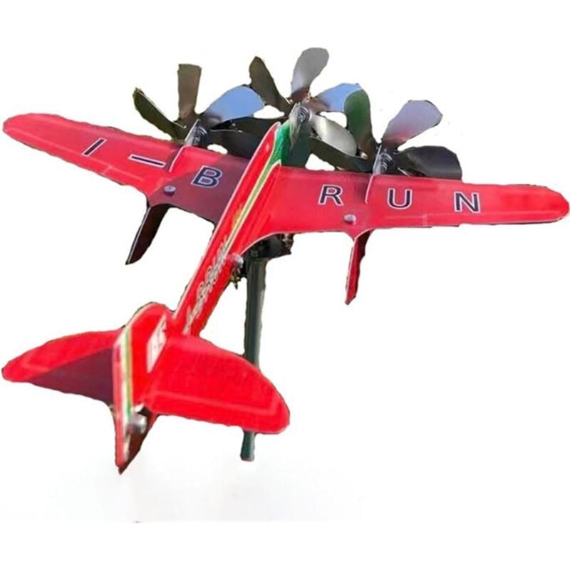 Metall-Ironcraft-Flugzeug, Windrad, Flugzeug, Windmühle, Outdoor-Hof-Garten-Plug-in-Dekoration, Rot