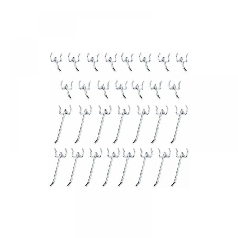 Metall-Lochwandhaken, Lochwandzubehör, 10 cm und 5 cm Einzelhaken-Set für Garagen, Geräteschuppen, Werkstätten, 30 Stück