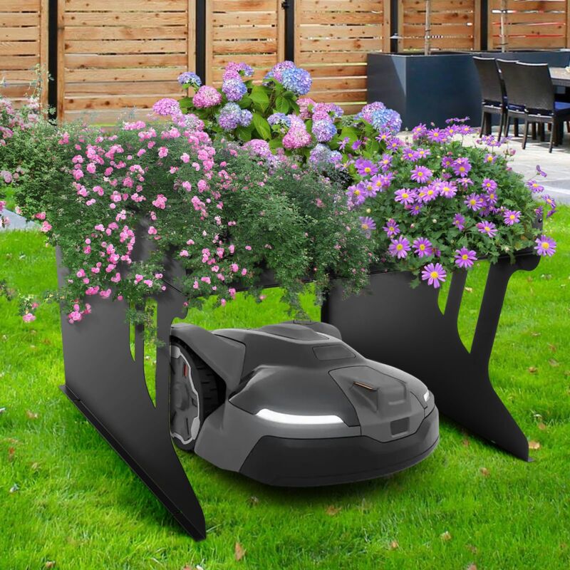 Metall Mähroboter Garage mit Pflanzkasten Dach Carport Überdachung für Mähroboter Rasenmäher Rasenroboter Automower Garten Witterungsbeständig