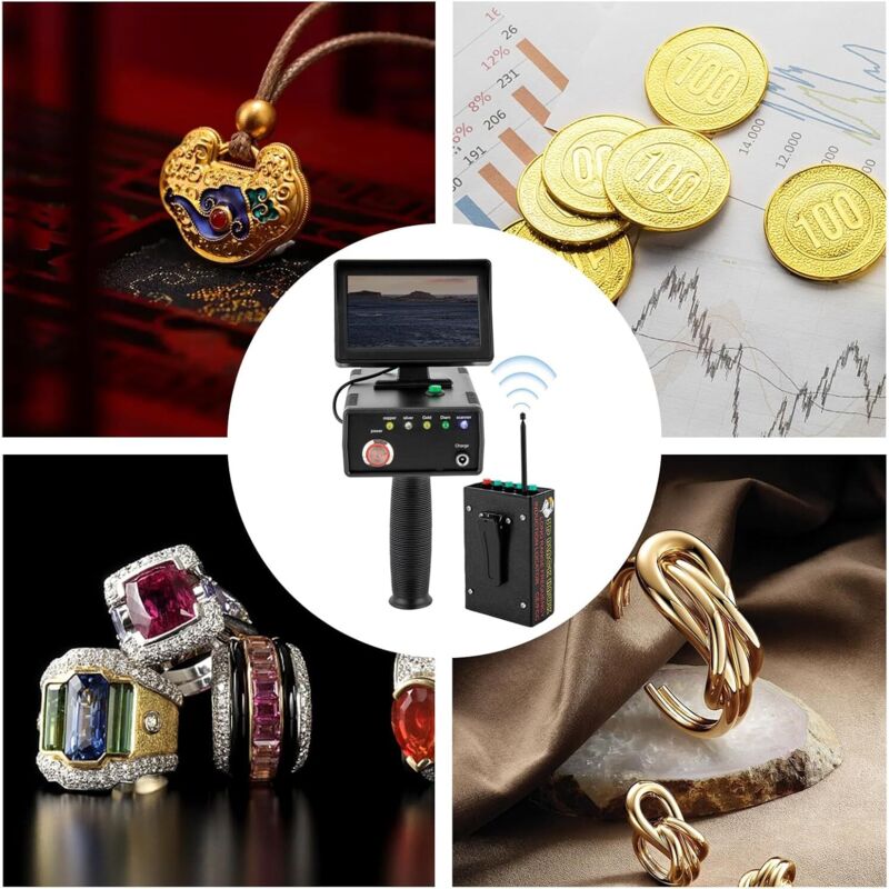 Metalldetektor Hand Golddetektor Tragbar Gold Silber Detektor mit 3D LED Display mit 2000mAh Lithium Batterie