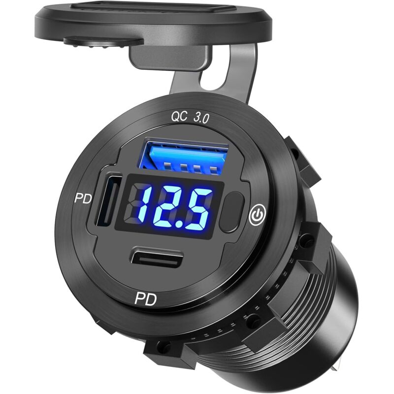 Metallgehäuse 78w USB C PD Steckdose 12V Einbau: Typ C USB Dose Buchse 12 Volt KFZ Ladegerät Adapter Zigaretten Stecker USB Anschluss mit Schalter