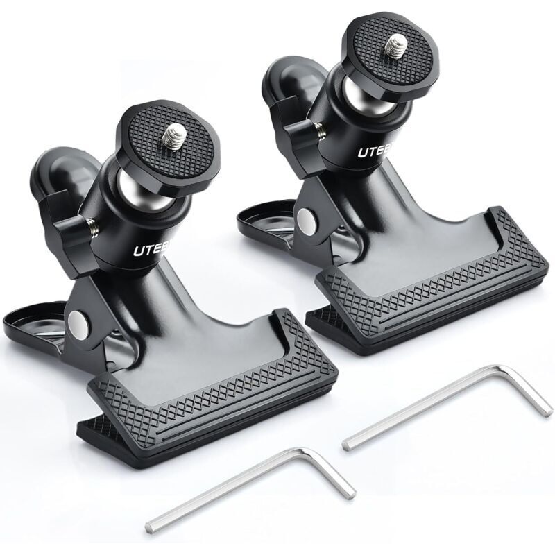 Metallreflektorklemme, Fotostudio-Federklemme mit 360° drehbarem Kugelkopf, Blitzhalterung, Montageadapter für Mobiltelefon und Action-Kamera