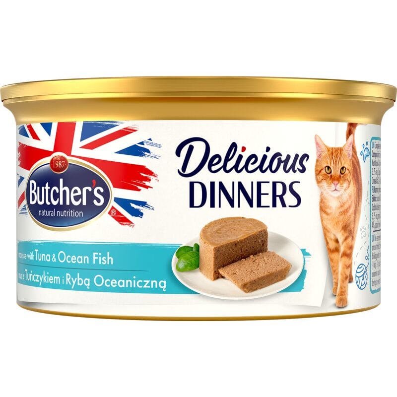 Butcher's Delicious Dinners, Katzenfutter, mit Thunfisch und Seefisch, Mousse 85g