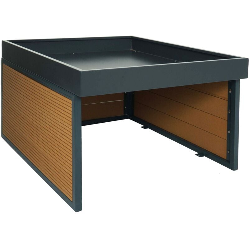 Mähroboter-Garage mit Pflanzkasten HHG 652, Dach Unterstand für Rasenmäher, wpc Metall 40x60x73cm Eiche-Optik