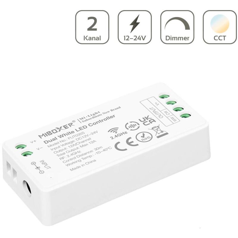 MiBoxer CCT LED Controller Mini 2 Kanal 12/24V Multifunktion LED Strip Panel Steuerung FUT035S