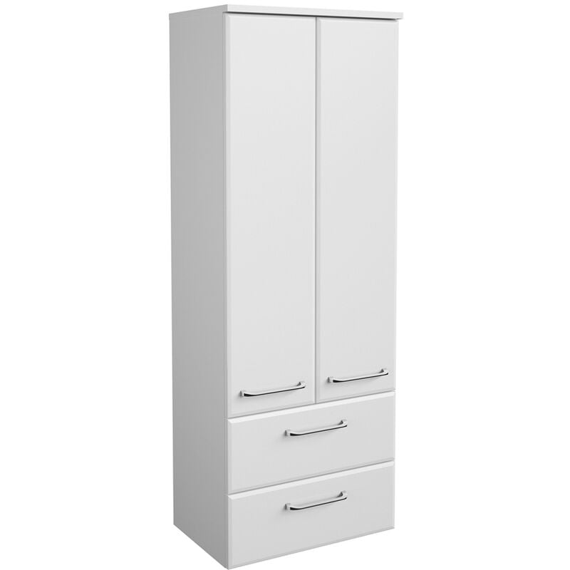 Lomadox - Midischrank Badezimmer mit Schubkästen QUEBEC-66 in weiß Hochglanz, b/h/t: ca. 50/136,1/33 cm