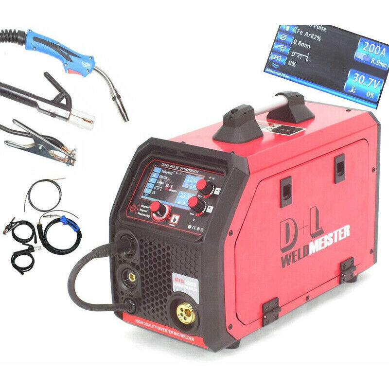 Apex - mig/mag Doppelpuls Schutzgas Schweißgerät 200 lcd synergische wig mma CuSi 13959