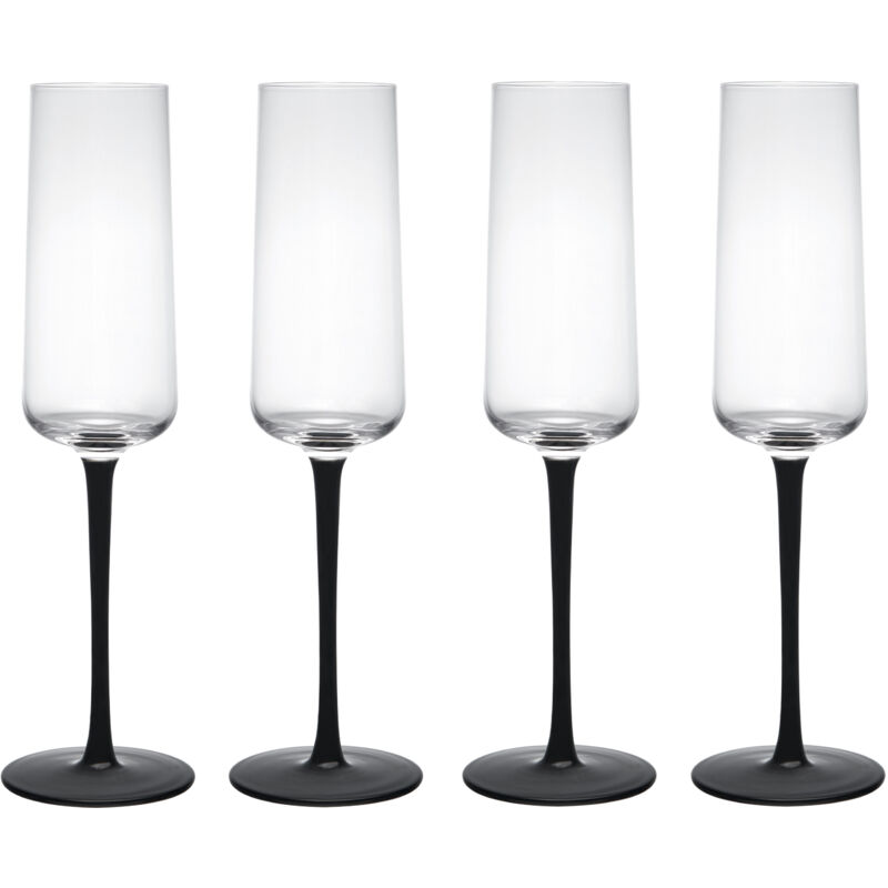 Palermo Set de 4 Gläser de Champagnerglas Kristall, 250ml, Set de Champagnergläser de mit schwarzem Ständer, Kristall 100% bleifrei - Geschenkkarton