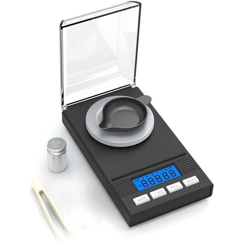 Milligrammwaage 50 g/0,001 g, Präzisionswaage, MG, Taschenwaage, Laborwaage mit LCD-Bildschirm, Briefgröße