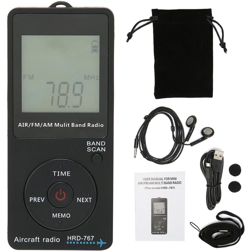 Mini-Air-Band-Radio mit eingebauter 400-mAh-Lithiumbatterie, FM-AM-Air-Radio mit Kopfhörer, orangefarbenes LCD-Display mit Hintergrundbeleuchtung,