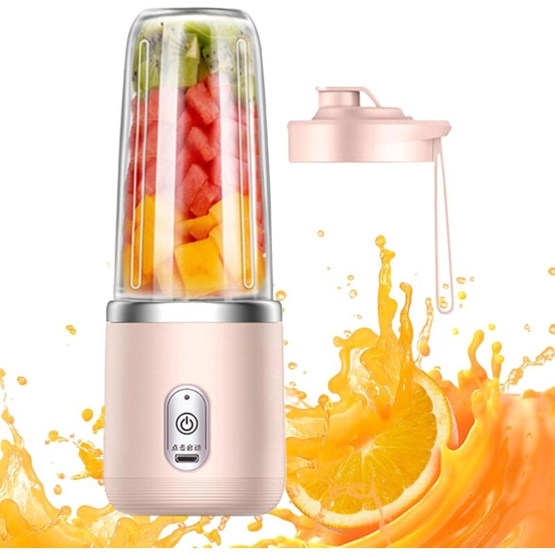 Mini-Akku-Standmixer, tragbarer Standmixer für Smoothies, 400-ml-Becher, Reisedeckel, mit 6 Klingen, tragbarer Entsafter für Küche, Büro, Reisen und