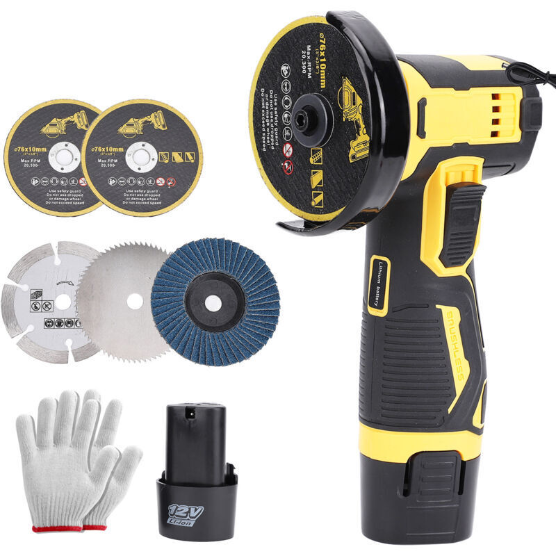 Mini-Akku-Winkelschleifer, 76-mm-Mini-Akku-Winkelschleifer, Akku-Winkelschleifer mit Ladegerät und 2 Akkus, 19500 U/min, 6 Trennscheiben zum Trennen,