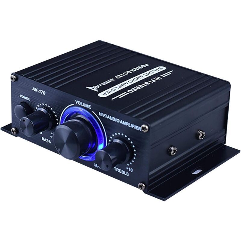 Mini-HiFi-Audio-Leistungsverstärker 12 V DC – Tragbarer Zweikanal-Stereo-Audio-Receiver – Schwarz