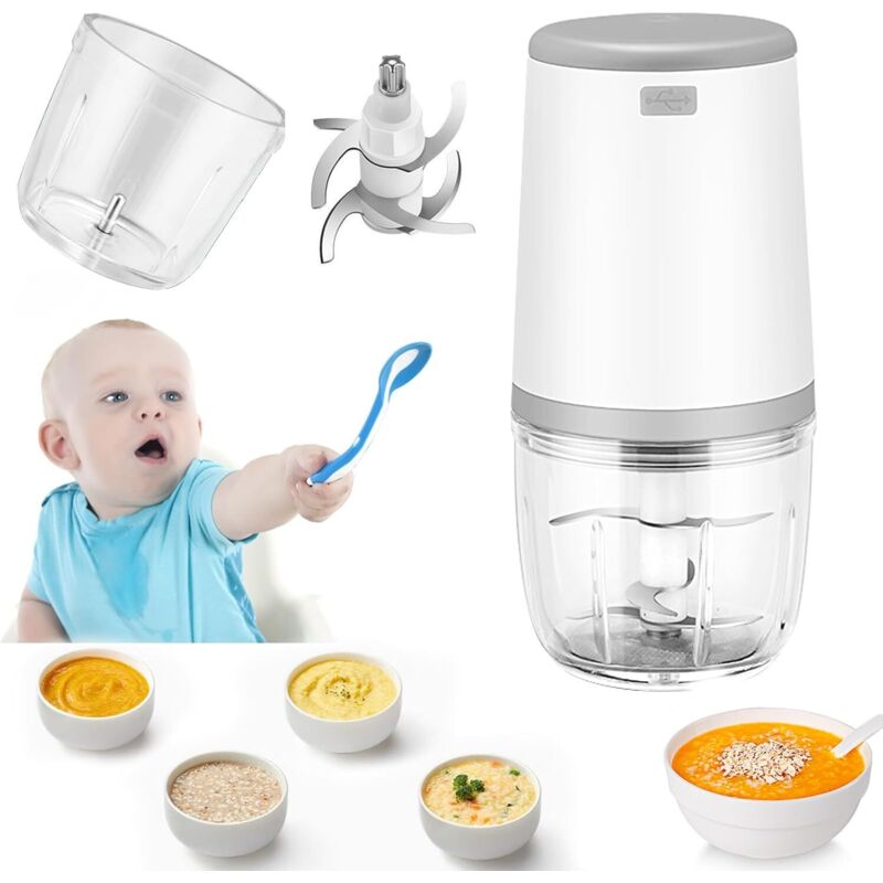 Mini-Babymixer, Mini-Küchenmaschine, 300-ml-Babymixer, Mini-Elektro-Zerkleinerer, Mini-Küchenmaschine mit USB-Ladefunktion, Elektromixer für Kinder,