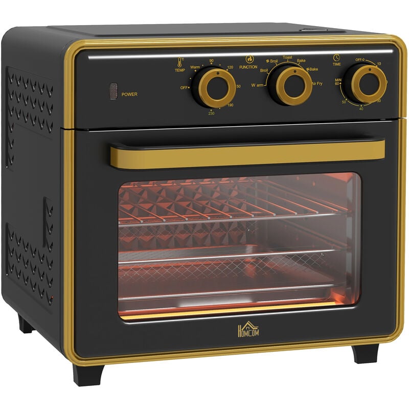 Homcom - Minibackofen mit Umluft 20L Mini Ofen mit Backblech, Grillrost und Krümelblech, 90 °C-230 °c Heißluftfritteuse mit 5 Modi, Frittierkorb, 60