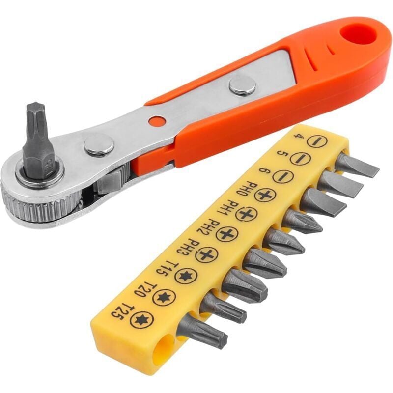 Mini chiavi a cricchetto KZQ mini cacciavite a cricchetto reversibile offset, cacciavite a cricchetto dinamometrico da 1/4' con 10 punte per mini