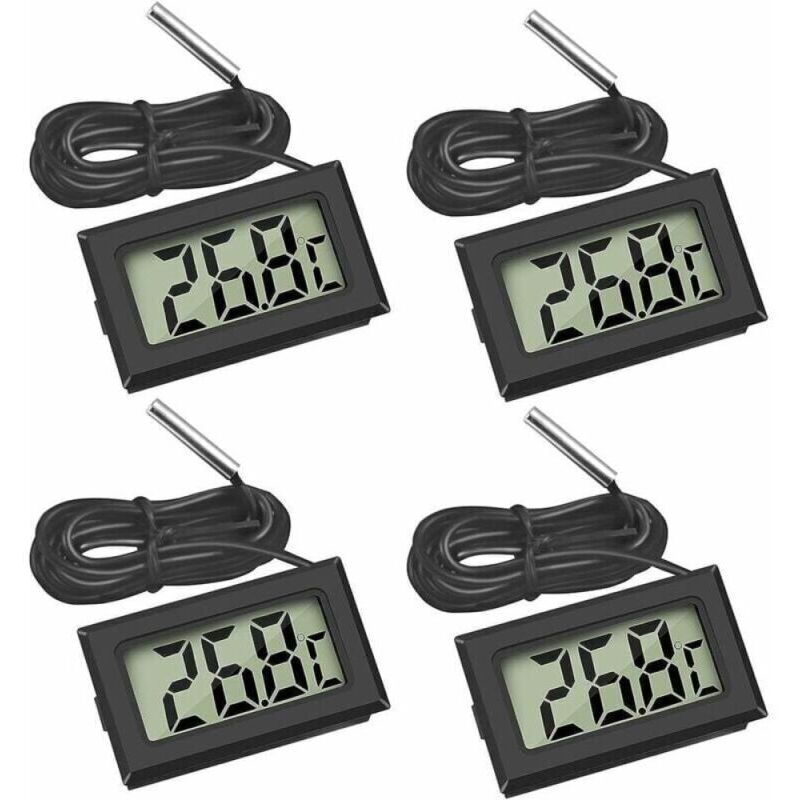 Mini-Digital-LCD-Thermometer mit Temperaturfühler für Kühlschränke, Gefrierschränke und Aquarien (4 Stück, Schwarz)