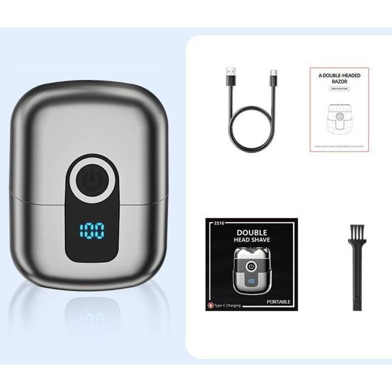 Mini-Elektrorasierer für Herren mit LED-Anzeige, wasserdicht (IPX6), tragbar, leise und abwaschbar, Gunmetal-Silber