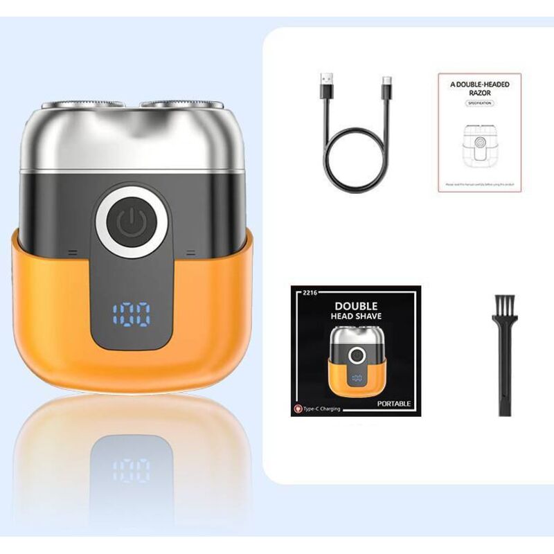 Mini-Elektrorasierer für Herren mit LED-Anzeige, wasserdicht (IPX6), tragbar, leise und abwaschbar, Orange
