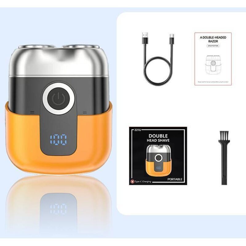 Mini-Elektrorasierer für Herren mit LED-Anzeige, wasserdicht (IPX6), tragbar, leise und abwaschbar, orange