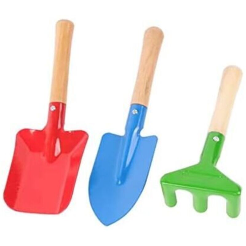 Mini-Gartengeräte für Kinder mit Schaufel, Spaten und Rechen – Buntes Garten-Set – Gartengeräte-Set für Kinder und Erwachsene (3-teilig)