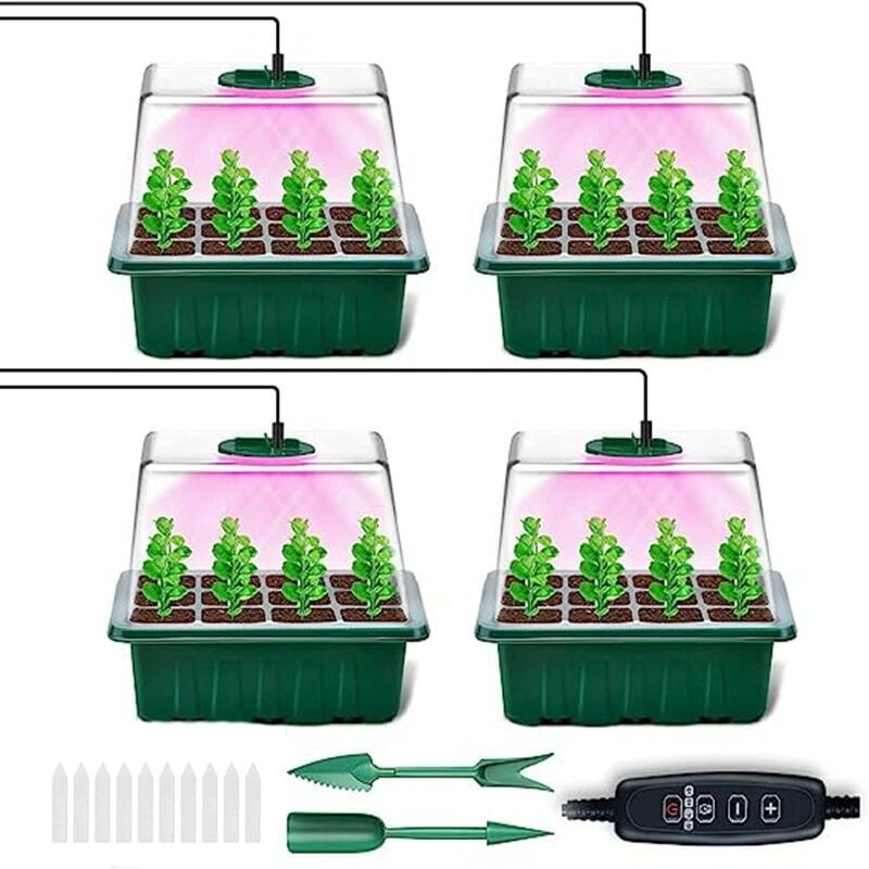 Mini-Gewächshaus für Pflanzen, 4-teilige Setzlingsschale mit erhöhtem Deckel und Belüftungsöffnungen, Gewächshaus für wachsende Setzlinge mit 10