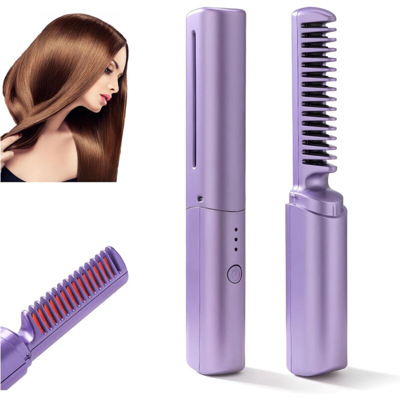 Mini-Haarglätter, wiederaufladbar und kabellos, tragbare Haarglättungsbürste mit Negativ-Ionen für Frauen, leicht und kompakt für Reisen